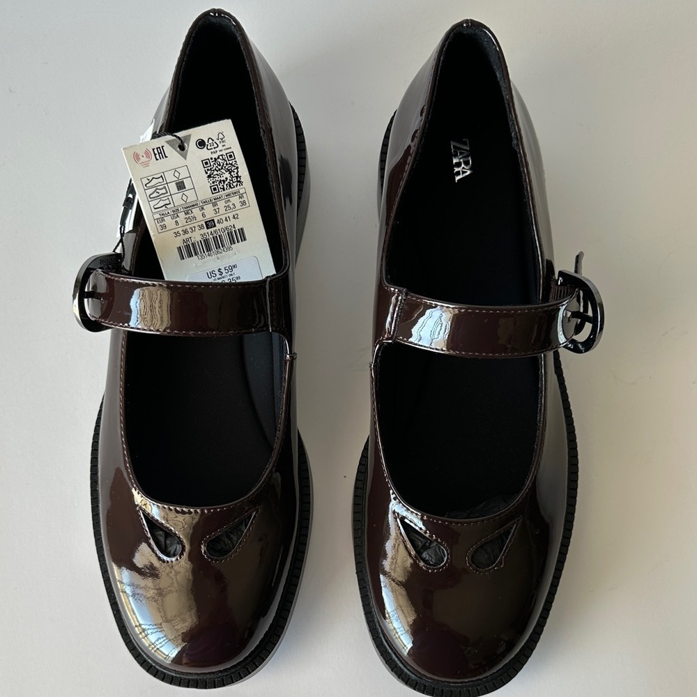 Zara Women’s Platform Mary Jane Shoes Size 8 Color Burgundy - Picture 13 of 17